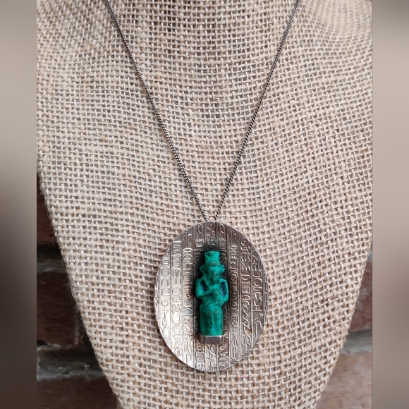 Egyptian Revival Pin/Brooch Necklace Sterling Silver Vintage - Picture 3 of 15